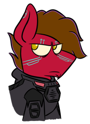 Size: 800x1100 | Tagged: safe, artist:grandfinaleart, oc, oc only, oc:grand finale, pony, augmented, brown hair, brown mane, brown tail, clothes, cyberpunk, digital art, facial hair, goatee, golden eyes, male, pony oc, red fur, simple background, solo, stallion, stallion oc, suit, tail, transparent background