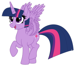 Size: 3898x3485 | Tagged: safe, artist:starshade, artist:twilyisbestpone, twilight sparkle, alicorn, pony, g4, adorkable, base used, cute, dork, female, high res, mare, open mouth, open smile, raised hoof, simple background, smiling, solo, spread wings, transparent background, twiabetes, twilight sparkle (alicorn), wings