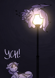 Size: 2480x3508 | Tagged: safe, artist:sinrinf, oc, pony, commission, high res, lantern, sleeping, streetlight, wings, your character here