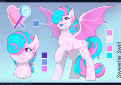 Size: 3035x2150 | Tagged: safe, artist:sinrinf, oc, oc:sweetie swirl, pony, bat wings, commission, high res, reference sheet, solo, wings, ych result