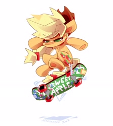 Size: 2787x3123 | Tagged: safe, artist:nekosnicker, applejack, earth pony, pony, g4, cowboy hat, eyebrows, eyebrows visible through hair, female, hat, high res, mare, simple background, skateboard, solo, underhoof, white background