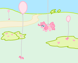 Size: 1106x897 | Tagged: safe, artist:purblehoers, pinkie pie, earth pony, pony, g4, balloon, floating, ms paint, then watch her balloons lift her up to the sky