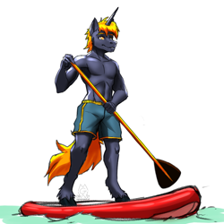 Size: 3000x3000 | Tagged: safe, artist:mykegreywolf, oc, oc only, unicorn, anthro, unguligrade anthro, high res, paddle, simple background, solo, white background