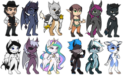 Size: 3299x2000 | Tagged: safe, artist:mykegreywolf, princess celestia, oc, alicorn, bat pony, pegasus, anthro, g4, bat pony oc, breasts, chibi, furry, furry oc, high res, pegasus oc, pubic fluff, simple background, white background