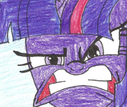 Size: 298x252 | Tagged: safe, artist:vadkram20xd6, edit, twilight sparkle, pony, unicorn, feeling pinkie keen, g4, season 1, angry, cropped, female, gritted teeth, horn, mare, pencil drawing, teeth, traditional art, unicorn twilight