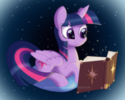 Size: 3000x2400 | Tagged: safe, artist:champion-of-namira, twilight sparkle, alicorn, pony, g4, book, female, folded wings, high res, lying down, mare, pillow, prone, reading, smiling, solo, twilight sparkle (alicorn), wings