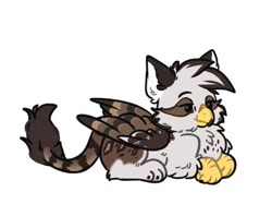 Size: 1204x902 | Tagged: safe, artist:kiiitssss, oc, oc only, oc:ospreay, griffon, chest fluff, chibi, commission, cute, daaaaaaaaaaaw, griffon oc, lying down, ponyloaf, prone, simple background, smiling, solo, white background