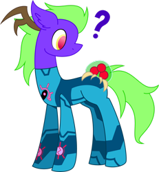 Size: 2354x2548 | Tagged: safe, artist:emc-blingds, oc, oc only, pony, antlers, crossover, ear fluff, high res, looking back, metroid, question mark, simple background, solo, transparent background