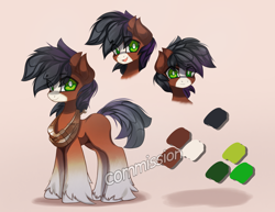 Size: 4096x3162 | Tagged: safe, artist:jfrxd, oc, oc only, pony, commission, horse collar, reference sheet, shadow, simple background, solo, unshorn fetlocks, watermark, white pupils