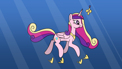Size: 1920x1080 | Tagged: safe, artist:platinumdrop, princess cadance, alicorn, pony, g4, bubble, crepuscular rays, crown, female, flowing mane, flowing tail, folded wings, hoof shoes, jewelry, mare, ocean, regalia, request, shoes off, shoes removed, smiling, solo, sunlight, swimming, tail, tiara, underwater, water, wings