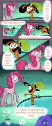 Size: 1280x3059 | Tagged: safe, artist:ema0rsully, pinkie pie, alien, earth pony, pony, comic:hico, g4, comic, comic strip, crossover, hat, mirror pool, wander (wander over yonder), wander over yonder