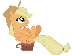 Size: 1280x998 | Tagged: safe, artist:benpictures1, applejack, earth pony, pony, bridle gossip, g4, applebutt, applejack's hat, bucket, butt, cowboy hat, cute, female, hat, if i fits i sits, inkscape, jackabetes, mare, plot, silly, silly pony, simple background, solo, transparent background, vector, who's a silly pony