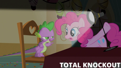 Size: 1280x720 | Tagged: safe, edit, edited screencap, editor:quoterific, screencap, pinkie pie, spike, dragon, earth pony, pony, g4, party of one, season 1, female, male, mare
