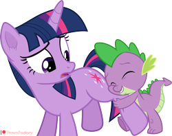 Size: 3011x2388 | Tagged: safe, artist:frownfactory, spike, twilight sparkle, dragon, pony, unicorn, g4, spike at your service, ear fluff, eyes closed, female, high res, horn, hug, male, mare, simple background, transparent background, unicorn twilight, vector