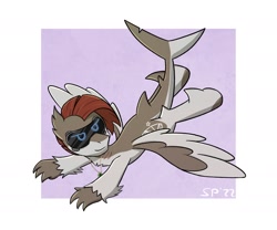 Size: 2000x1666 | Tagged: safe, artist:single purpose, oc, oc only, oc:bask, hippogriff, flying, glasses, jewelry, necklace, solo