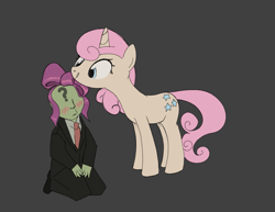 Size: 2115x1635 | Tagged: safe, artist:mandumustbasukanemen, twinkleshine, oc, oc:anon, human, unicorn, g4, anonymous, bald, blushing, bow, crouching, decoration, duo, female, mare, question mark, smiling