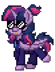 Size: 656x864 | Tagged: safe, artist:twilyisbestpone, derpibooru exclusive, twilight sparkle, alicorn, pony, pony town, g4, alternate hairstyle, animated, clothes, ear piercing, earring, female, gif, jewelry, mare, piercing, pixel art, ponytail, silly, silly pony, simple background, solo, sunglasses, tongue out, transparent background, trotting, trotting in place, twilight sparkle (alicorn), walk cycle, walking