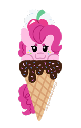 Size: 700x1107 | Tagged: safe, artist:pink-pone, pinkie pie, earth pony, pony, g4, cherry, chibi, chocolate, chocolate sauce, food, ice cream, ice cream cone, simple background, solo, sprinkles, transparent background