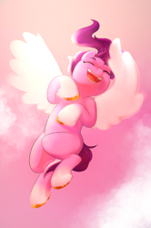 Size: 680x1024 | Tagged: safe, artist:aztrial, pipp petals, pegasus, pony, g5, adorapipp, cute, eyes closed, female, flying, happy, mare, markings, open mouth, open smile, smiling, solo, unshorn fetlocks, windswept mane