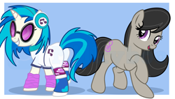 Size: 9000x5128 | Tagged: safe, artist:milkyboo898, dj pon-3, octavia melody, vinyl scratch, earth pony, pony, unicorn, g4, absurd resolution, butt, clothes, duo, duo female, equestria girls outfit, female, mare, missing accessory, plot, raised hoof