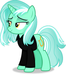 Size: 2956x3370 | Tagged: safe, artist:anime-equestria, lyra heartstrings, pony, unicorn, g4, alternate hairstyle, clothes, female, high res, horn, lidded eyes, mare, shirt, simple background, smiling, solo, transparent background, vector