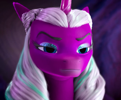 Size: 1300x1080 | Tagged: safe, screencap, opaline arcana, alicorn, pony, unicorn, g5, growing pains, my little pony: make your mark, my little pony: make your mark chapter 2, spoiler:g5, cropped, eyeshadow, female, makeup, mare, unamused