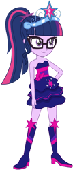 Size: 592x1351 | Tagged: safe, artist:fireluigi29, sci-twi, twilight sparkle, human, equestria girls, g4, bare shoulders, boots, clothes, crown, dress, fall formal outfits, female, glasses, hand on hip, high heel boots, jewelry, regalia, shoes, simple background, sleeveless, smiling, solo, standing, strapless, tiara, transparent background