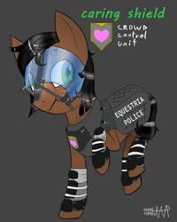 Size: 863x1080 | Tagged: safe, artist:anonixar, oc, oc only, oc:caring shield, earth pony, pony, female, mare, riot gear