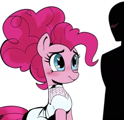 Size: 1757x1699 | Tagged: safe, artist:_ton618_, pinkie pie, earth pony, human, pony, g4, blushing, bride, clothes, cute, diapinkes, dress, heart, heart eyes, simple background, solo focus, wedding dress, white background, wingding eyes