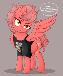 Size: 2500x3000 | Tagged: safe, artist:chromatic-sheen, oc, oc only, oc:fast fire, pegasus, pony, scorpion, abstract background, clothes, design, dialogue, female, folded wings, high res, mare, mortal kombat, pregnant, shirt, shirt design, solo, spread wings, t-shirt, text, wings