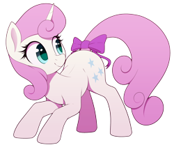 Size: 2400x2000 | Tagged: safe, artist:thebatfang, twinkleshine, pony, unicorn, g4, adorableshine, bow, cute, digital art, female, high res, looking at something, mare, pink mane, pink tail, simple background, smiling, solo, tail, tail bow, transparent background