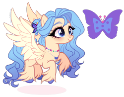 Size: 1462x1142 | Tagged: safe, artist:gihhbloonde, oc, oc only, butterfly, pegasus, pony, g5, blue eyes, blushing, colored hooves, colored wings, female, flying, gradient hair, gradient mane, gradient tail, gradient wings, hair bun, jewelry, magical lesbian spawn, mare, necklace, offspring, parent:fluttershy, parent:izzy moonbow, pegasus oc, simple background, smiling, solo, sparkly eyes, tail, transparent background, unshorn fetlocks, wingding eyes, wings