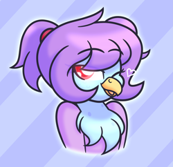 Size: 5445x5265 | Tagged: safe, artist:iceflower99, oc, oc only, oc:june griffon, griffon, birb, bust, griffon oc, one eye closed, ponytails, simple background, tongue out, video at source, video in description, wink
