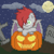 Size: 1024x1024 | Tagged: safe, artist:hoshiro, oc, oc only, oc:hoseki shiro, bat pony, bat wings, gravestone, halloween, heterochromia, holiday, jack-o-lantern, moon, night, pixel art, pumpkin, wings