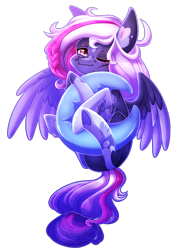 Size: 1218x1700 | Tagged: safe, artist:purplegrim40, oc, oc only, pegasus, pony, female, mare, moon plushie, one eye closed, plushie, simple background, solo, transparent background