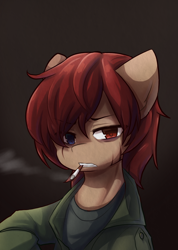 Size: 948x1331 | Tagged: safe, artist:yilo, oc, oc only, oc:cunben_songlin, pony, cigarette, clothes, smoking, solo