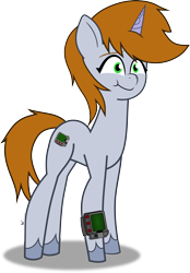 Size: 1980x2843 | Tagged: safe, artist:isaac_pony, oc, oc:littlepip, pony, unicorn, fallout equestria, g4, g5, my little pony: a new generation, my little pony: tell your tale, eyes open, fallout, female, g4 to g5, generation leap, green eyes, horn, mare, pipboy, pony oc, shadow, show accurate, simple background, smiling, solo, tail, transparent background, unicorn oc, vector