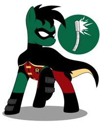 Size: 2160x2650 | Tagged: safe, artist:metal-jacket444, earth pony, pony, batman, clothes, cutie mark, dc comics, high res, male, mask, ponified, robin, simple background, solo, staff, tim drake, white background