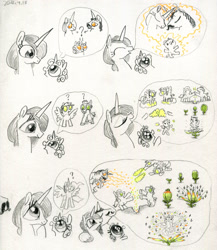 Size: 2605x3000 | Tagged: safe, artist:ja0822ck, cookie crumbles, hondo flanks, princess celestia, sweetie belle, alicorn, earth pony, pegasus, pony, unicorn, g4, colt, female, filly, foal, high res, male, traditional art