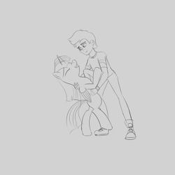 Size: 4000x4000 | Tagged: safe, artist:twinon, twilight sparkle, oc, alicorn, human, pony, g4, dancing, gray background, simple background, sketch, twilight sparkle (alicorn)