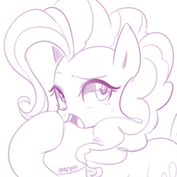 Size: 4000x4000 | Tagged: safe, artist:maren, pinkie pie, earth pony, pony, g4, 2020, absurd resolution, boop, doodle, female, mare, monochrome, old art, open mouth, self-boop, solo