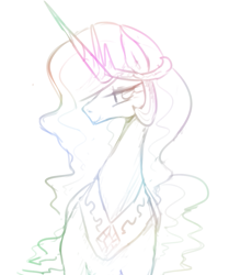 Size: 835x1000 | Tagged: safe, artist:maren, princess celestia, alicorn, pony, g4, 2013, bust, doodle, flowing mane, front view, old art, solo