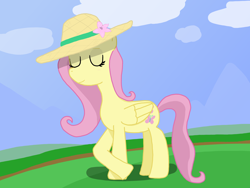 Size: 8000x6000 | Tagged: safe, artist:gilo, fluttershy, pegasus, pony, g4, cloud, hat, relaxed, solo, straw hat, summer