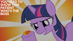 Size: 1920x1080 | Tagged: safe, edit, edited screencap, editor:quoterific, screencap, twilight sparkle, a bird in the hoof, g4, pill, solo