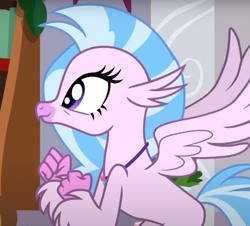 Size: 743x673 | Tagged: safe, screencap, silverstream, classical hippogriff, hippogriff, g4, the hearth's warming club, cropped, cute, diastreamies, excited, jewelry, necklace, solo