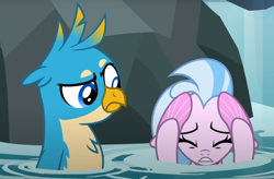 Size: 1122x734 | Tagged: safe, screencap, gallus, silverstream, griffon, seapony (g4), g4, what lies beneath, cropped, duo, seapony silverstream