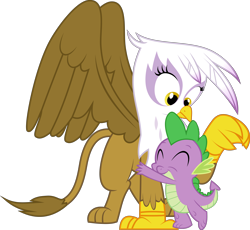 Size: 8402x7720 | Tagged: safe, artist:php170, gilda, spike, dragon, griffon, g4, griffon the brush off, absurd resolution, adorable face, alternate ending, cute, duo, eyes closed, female, gildadorable, good end, hug, male, personal space invasion, raised arm, ship:spilda, shipping, simple background, smiling, spikabetes, spikelove, straight, transparent background, vector