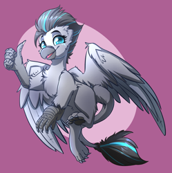 Size: 2824x2840 | Tagged: safe, artist:witchtaunter, oc, oc only, griffon, chest fluff, griffon oc, high res, paw pads, simple background, solo, spread wings, thumbs up, wings