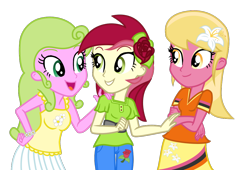Size: 1024x698 | Tagged: safe, artist:spartan012thefk, daisy, flower wishes, lily, lily valley, roseluck, human, equestria girls, g4, clothes, cutie mark on clothes, equestria girls-ified, female, flower, flower in hair, flower trio, simple background, sleeveless, transparent background, trio, trio female, vector