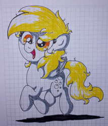 Size: 2553x2980 | Tagged: safe, artist:background basset, derpy hooves, pegasus, pony, g4, graph paper, high res, jumping, open mouth, solo, traditional art